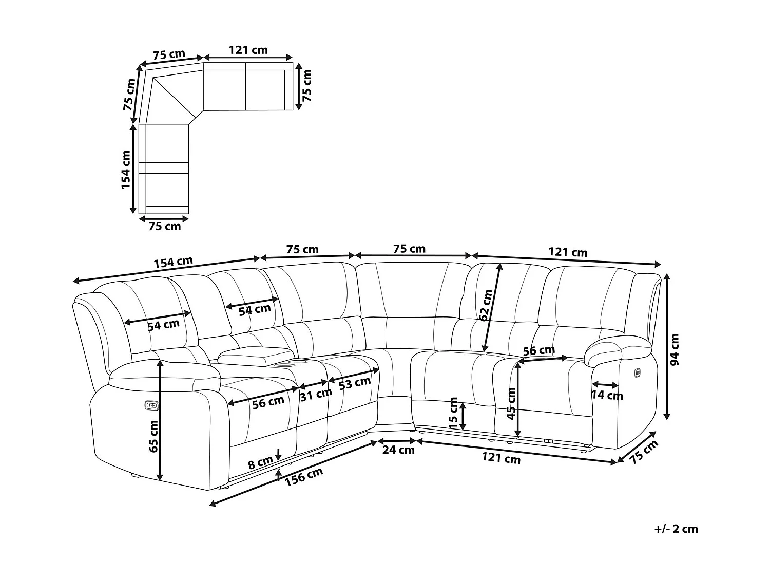 5-Personen Ecksofa Stoffbezug beige taupe Getränkehalter verstellbar Rokke