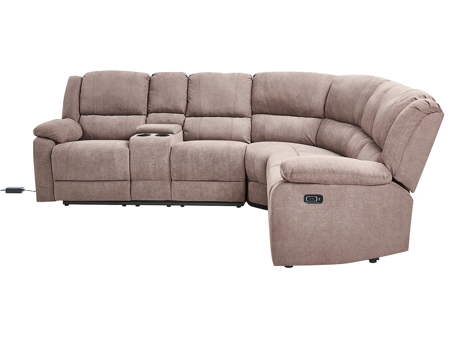 Canapé d'Angle Électrique à 5 Places avec Port USB en Tissu Beige Taupe Rokke