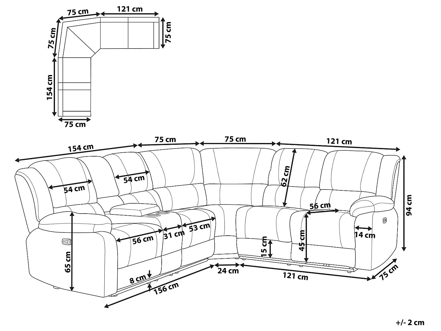 Canapé d'Angle Électrique à 5 Places avec Port USB en Tissu Beige Taupe Rokke