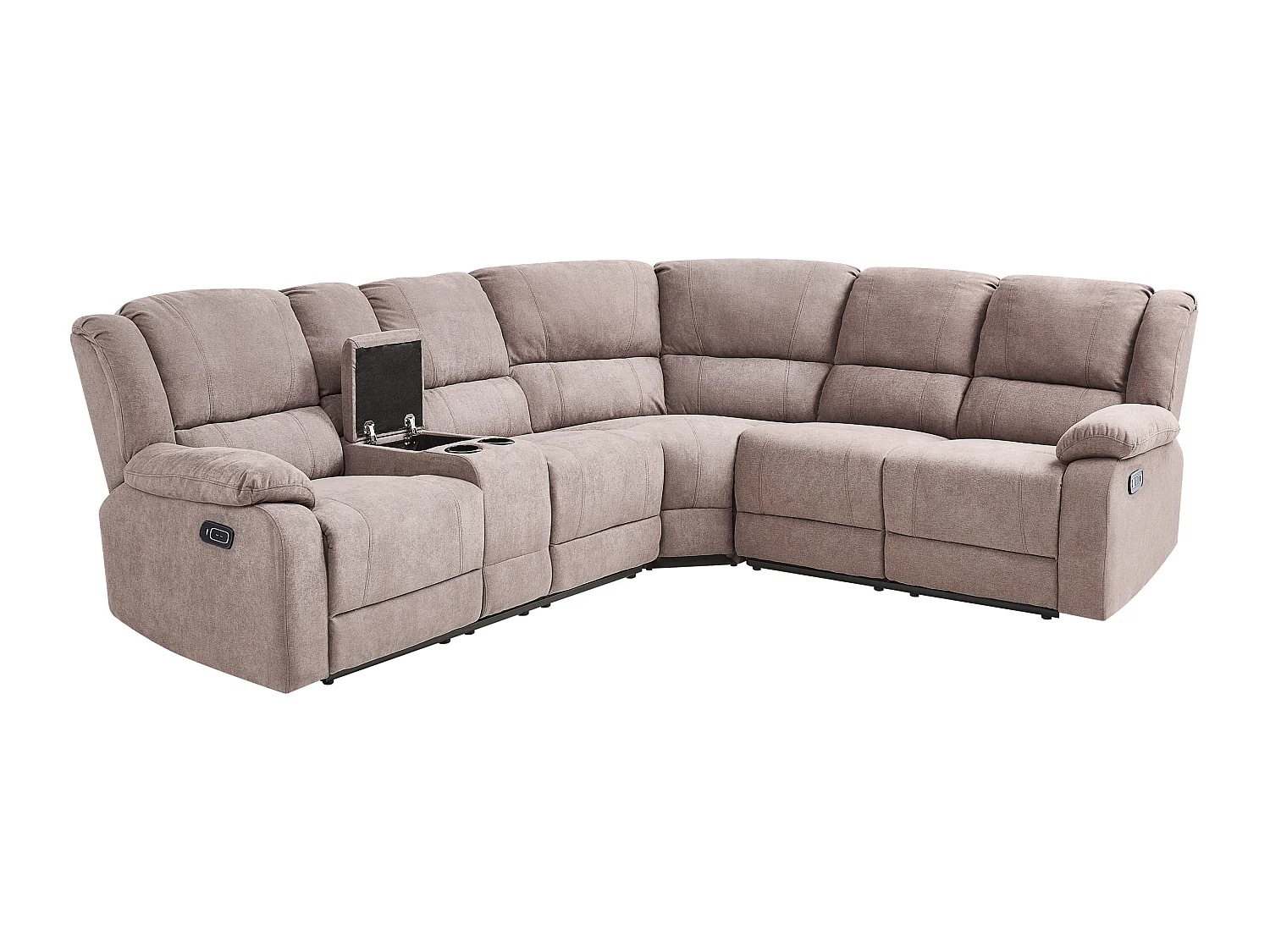 Canapé d'Angle Électrique à 5 Places avec Port USB en Tissu Beige Taupe Rokke