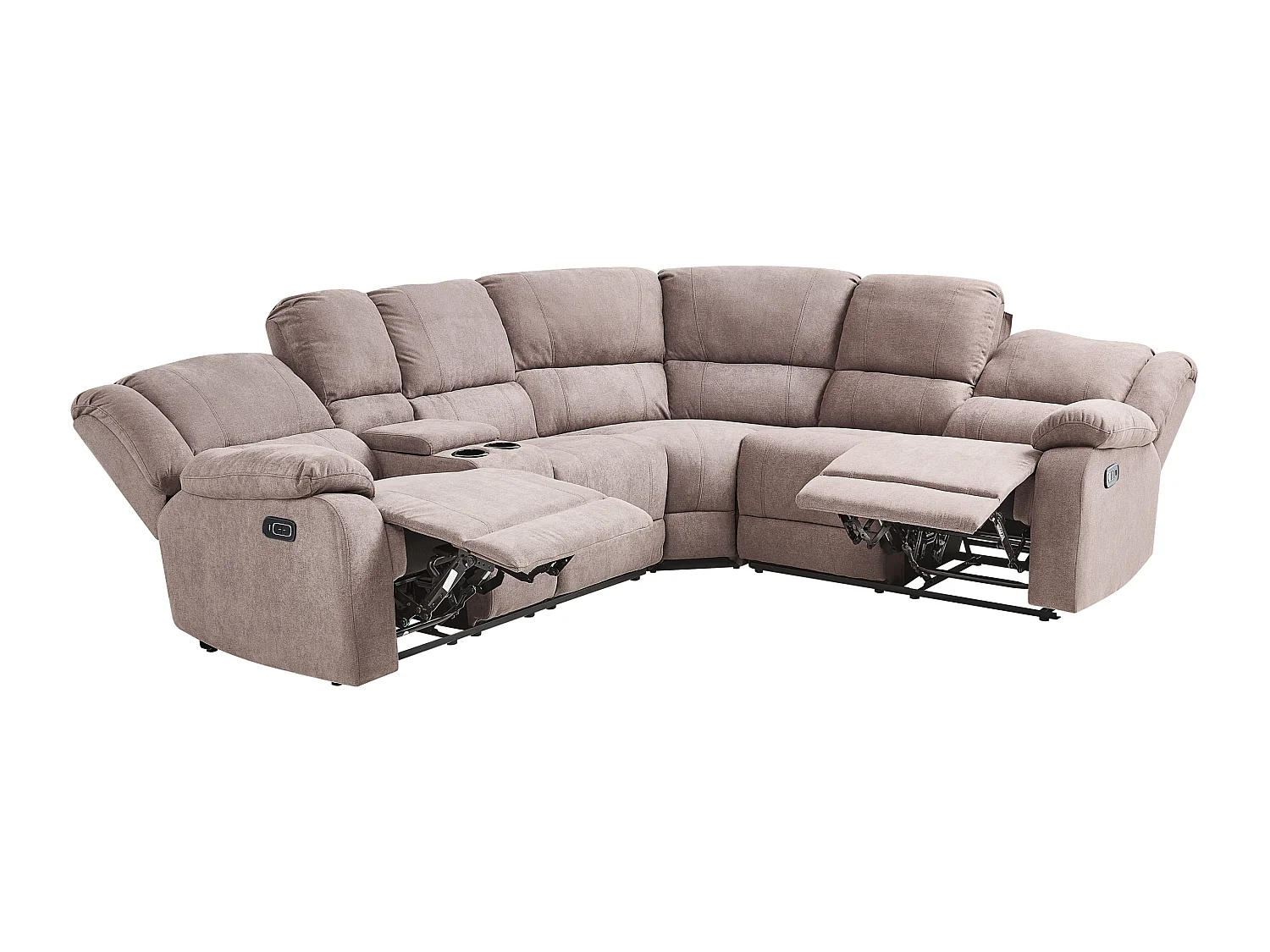 Canapé d'Angle Électrique à 5 Places avec Port USB en Tissu Beige Taupe Rokke