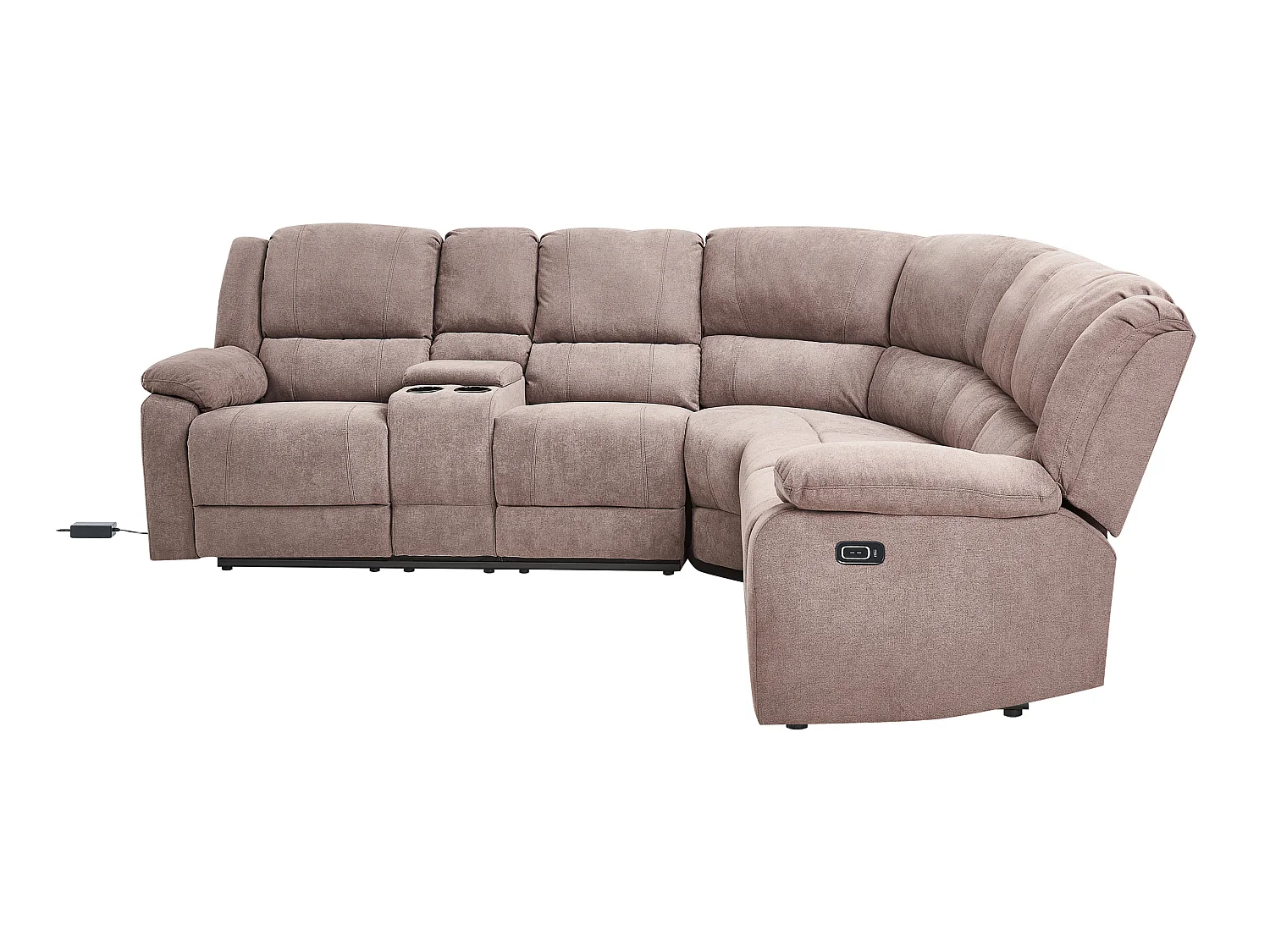 Canapé d'Angle Électrique à 5 Places avec Port USB en Tissu Beige Taupe Rokke