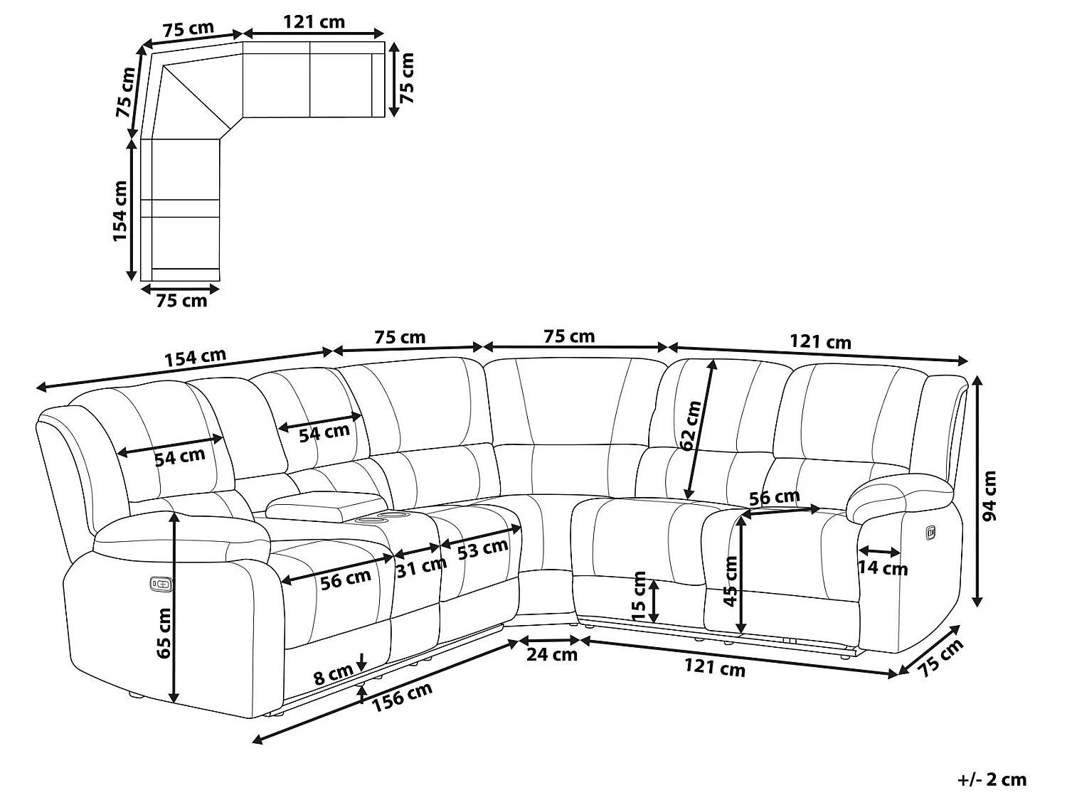 Canapé d'Angle Électrique à 5 Places avec Port USB en Tissu Marron Rokke