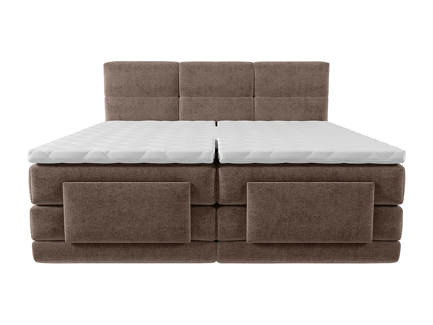 Conjunto completo boxspring cabeceira de cama acolchoada + sommiers articulados elétricos + colchão + sobrecolchão 2x80x200 cm tecido castanho - LODI de PALACIO