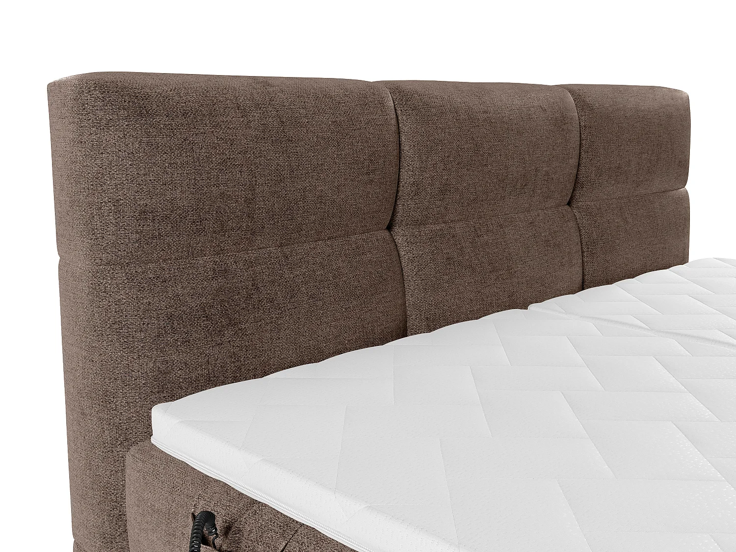 Conjunto completo boxspring cabeceira de cama acolchoada + sommiers articulados elétricos + colchão + sobrecolchão 2x80x200 cm tecido castanho - LODI de PALACIO
