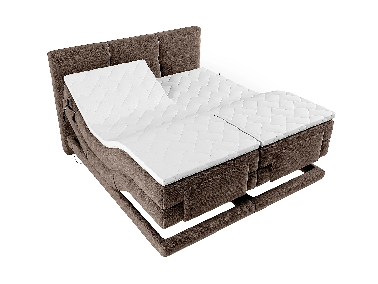 Conjunto completo boxspring cabeceira de cama acolchoada + sommiers articulados elétricos + colchão + sobrecolchão 2x80x200 cm tecido castanho - LODI de PALACIO