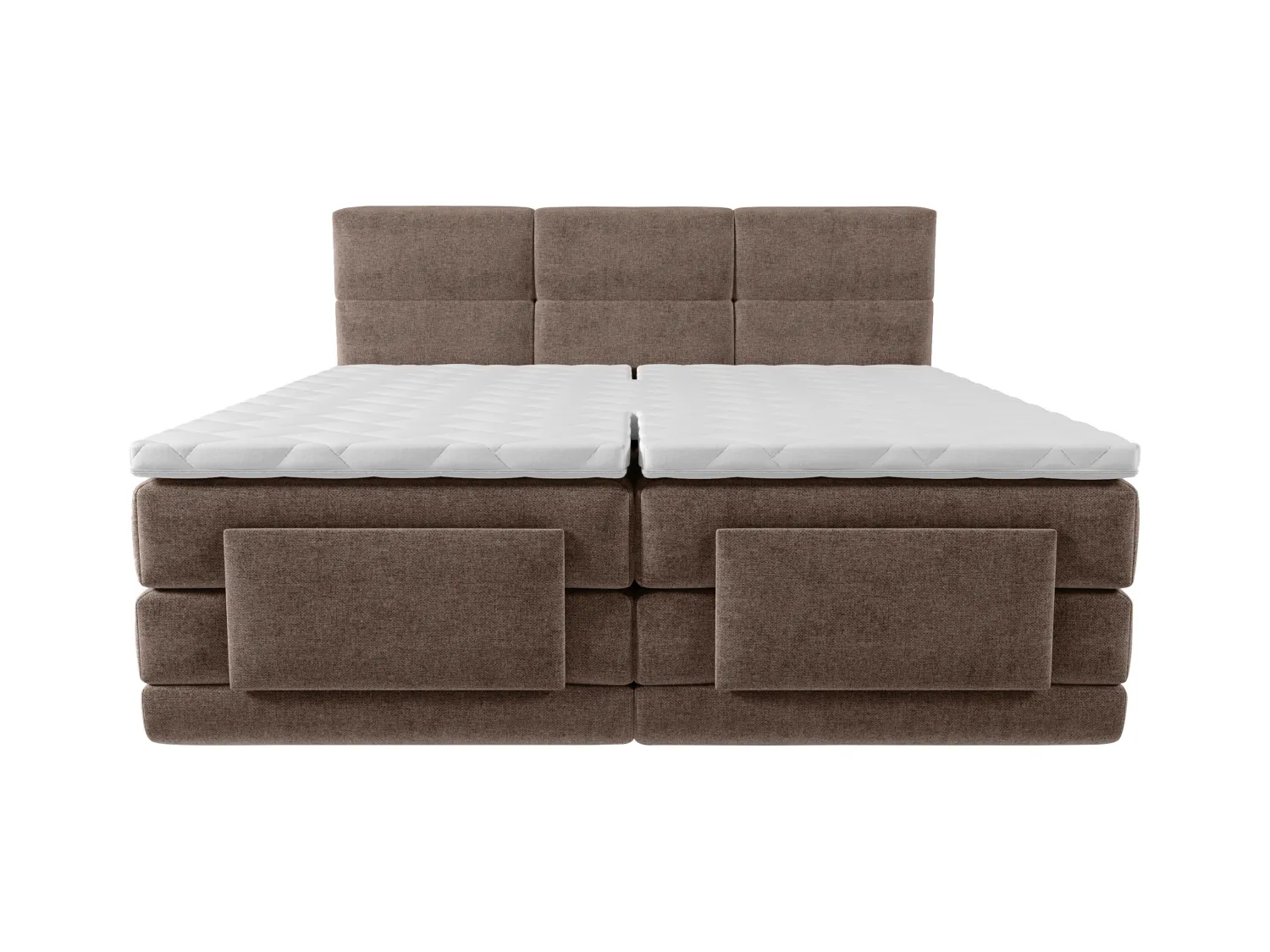 Conjunto completo boxspring con cabecero capitoné + somieres de relajación eléctrica + colchón + topper - 2 x 90 x 200 cm - Tela - Marrón - LODI de PALACIO