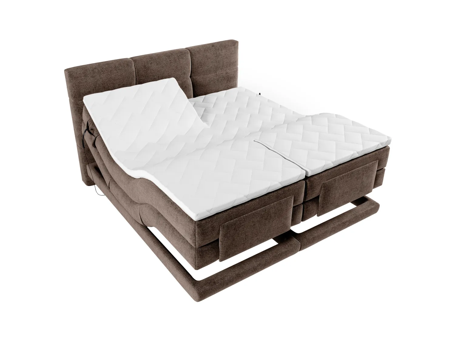 Conjunto completo boxspring con cabecero capitoné + somieres de relajación eléctrica + colchón + topper - 2 x 90 x 200 cm - Tela - Marrón - LODI de PALACIO