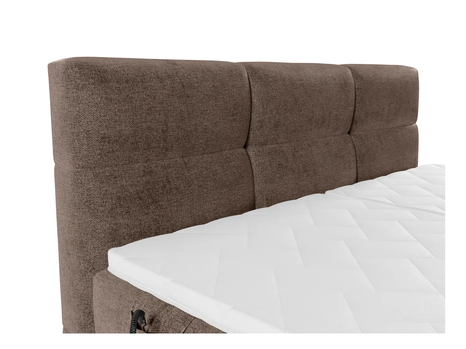 Conjunto completo boxspring con cabecero capitoné + somieres de relajación eléctrica + colchón + topper - 2 x 90 x 200 cm - Tela - Marrón - LODI de PALACIO