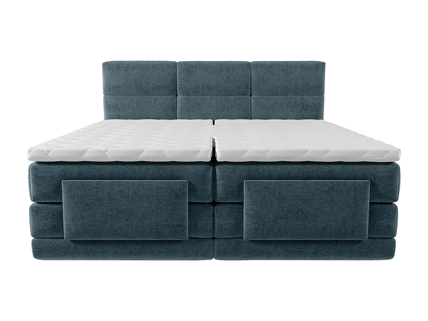 Boxspringbett mit gestepptem Kopfteil + elektrischem Untergestell mit Relaxfunktion + Matratze + Topper - 2 x 80 x 200 cm - Stoff - Blau - LODI von PALACIO