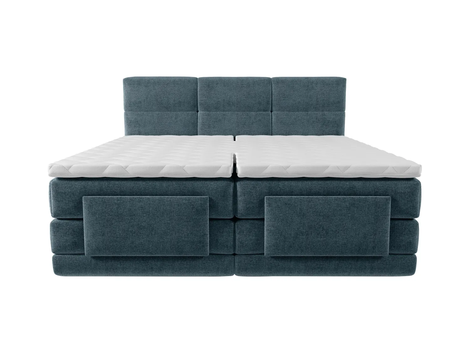 Conjunto completo boxspring cabecero tapizado + somieres relax eléctricos + colchón + cubrecolchón - 2 x 80 x 200 cm - Tela - Azul - LODI de PALACIO