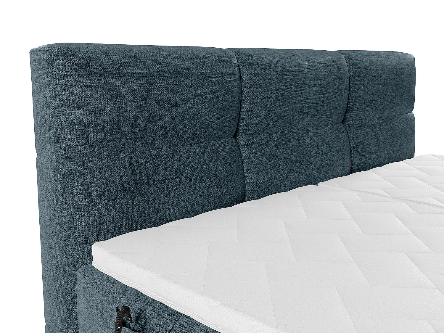 Boxspringbett mit gestepptem Kopfteil + elektrischem Untergestell mit Relaxfunktion + Matratze + Topper - 2 x 80 x 200 cm - Stoff - Blau - LODI von PALACIO