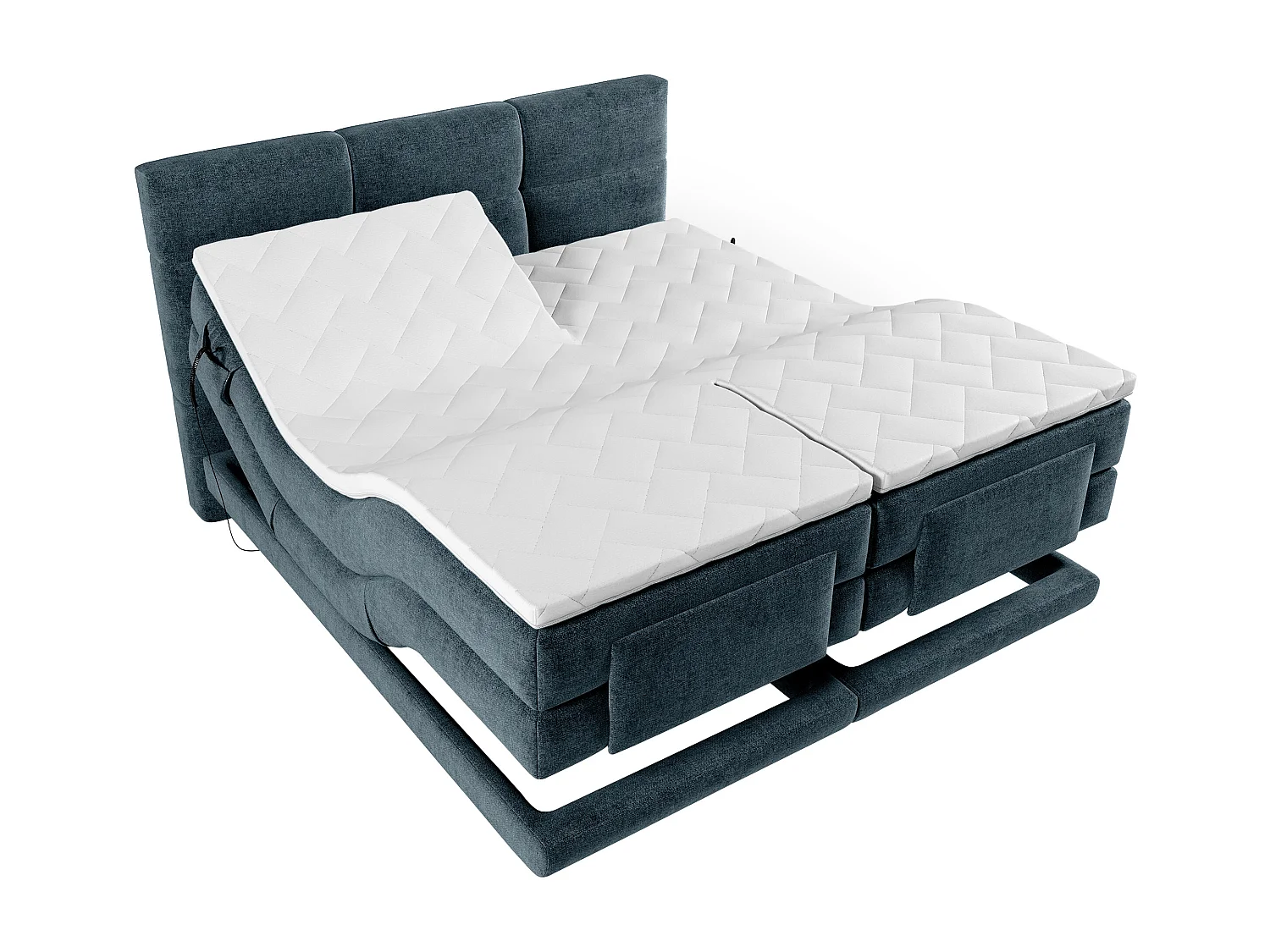 Boxspringbett mit gestepptem Kopfteil + elektrischem Untergestell mit Relaxfunktion + Matratze + Topper - 2 x 80 x 200 cm - Stoff - Blau - LODI von PALACIO