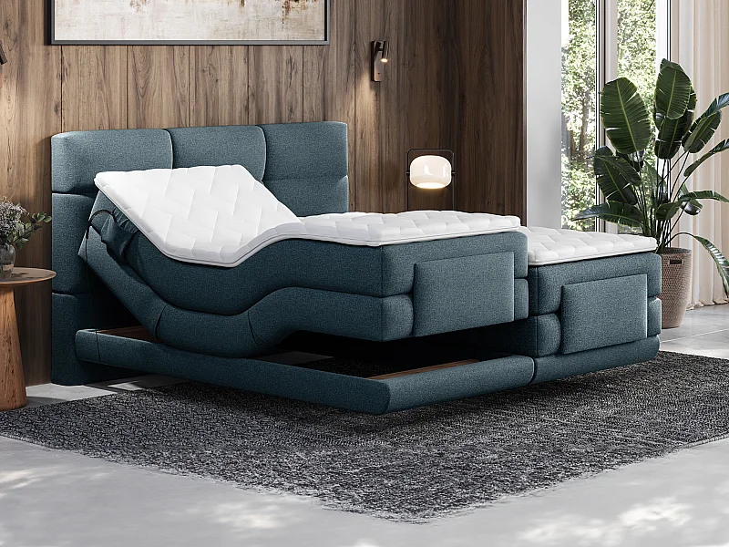 Set boxspring testata trapuntata+Rete relax elettr.+Mater.+Topper 2x90x200 Tess. Blu - LODI di PALACIO