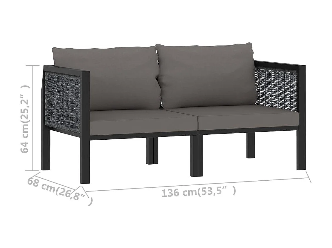 Sofá de 2 lugares com almofadas 136 x 68 x 64 cm resina tecida antracite 02_0013295