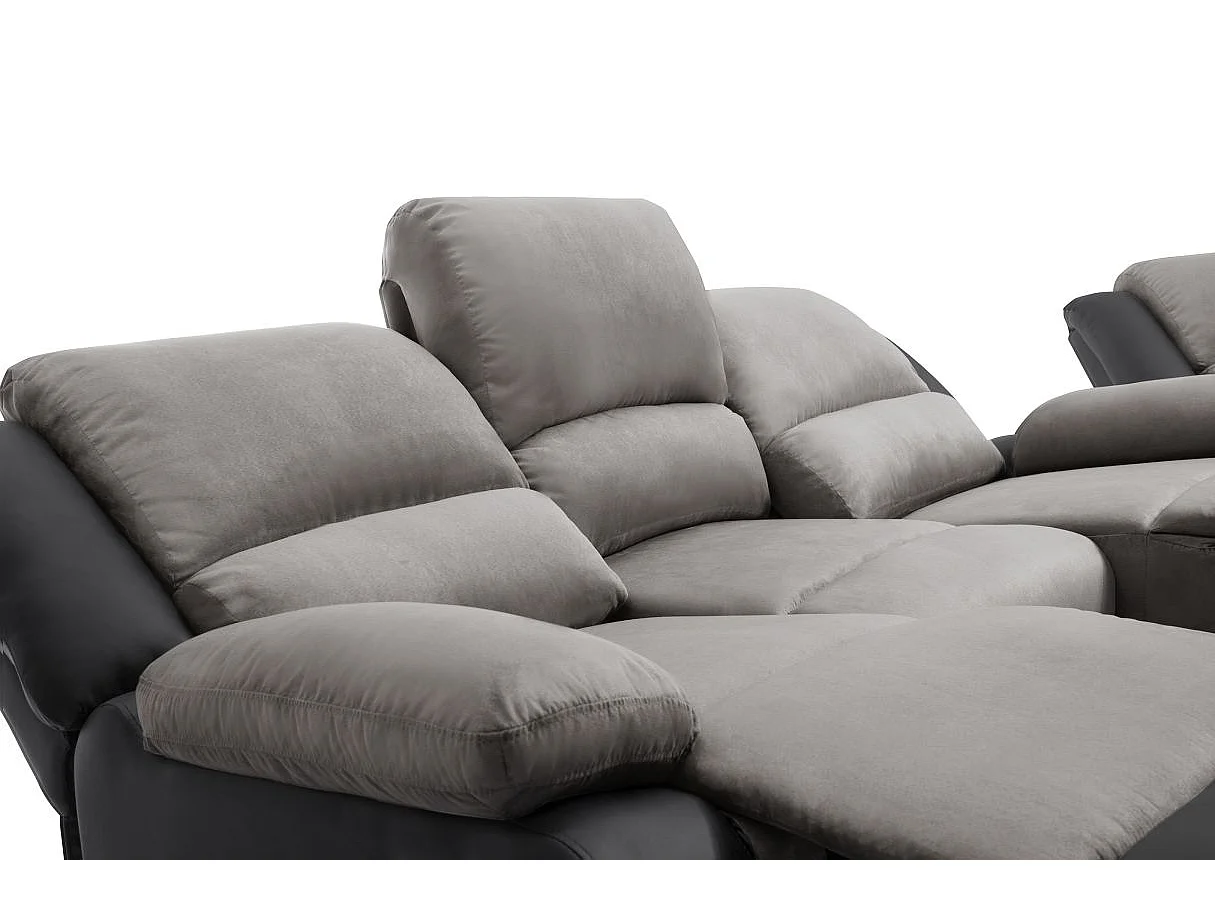 Ensemble de Canapés Relaxation manuel 3 et 2 places Microfibre Grise / Simili Noir Léo - Loungitude