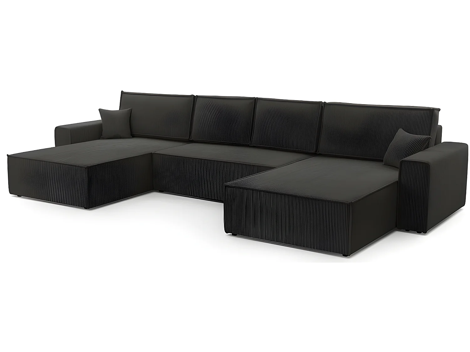 Canapé Panoramique Convertible Avec Coffre En Velours Côtelé Noir Juul