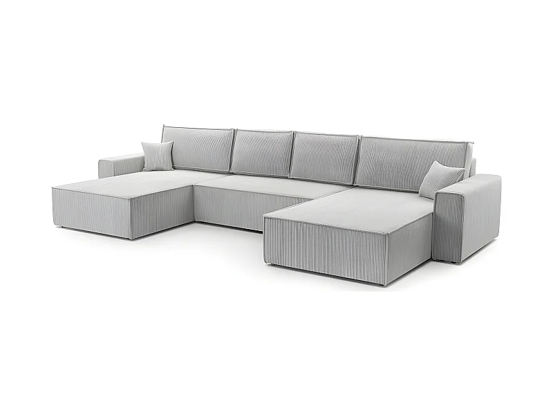 Canapé Panoramique Convertible Avec Coffre En Velours Côtelé Gris Juul