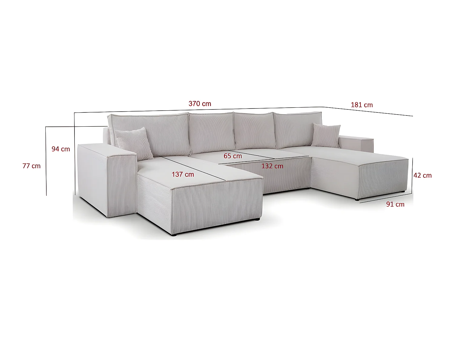 Canapé Panoramique Convertible Avec Coffre En Velours Côtelé Gris Juul