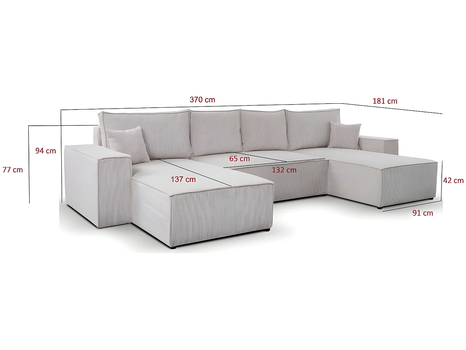 Canapé Panoramique Convertible Avec Coffre En Velours Côtelé Gris Juul