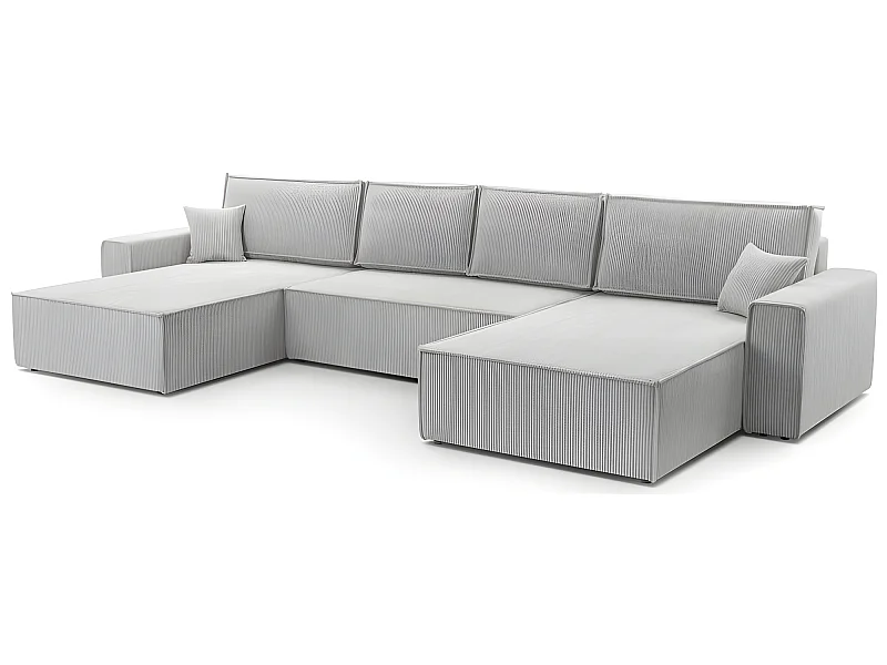 Canapé Panoramique Convertible Avec Coffre En Velours Côtelé Gris Juul