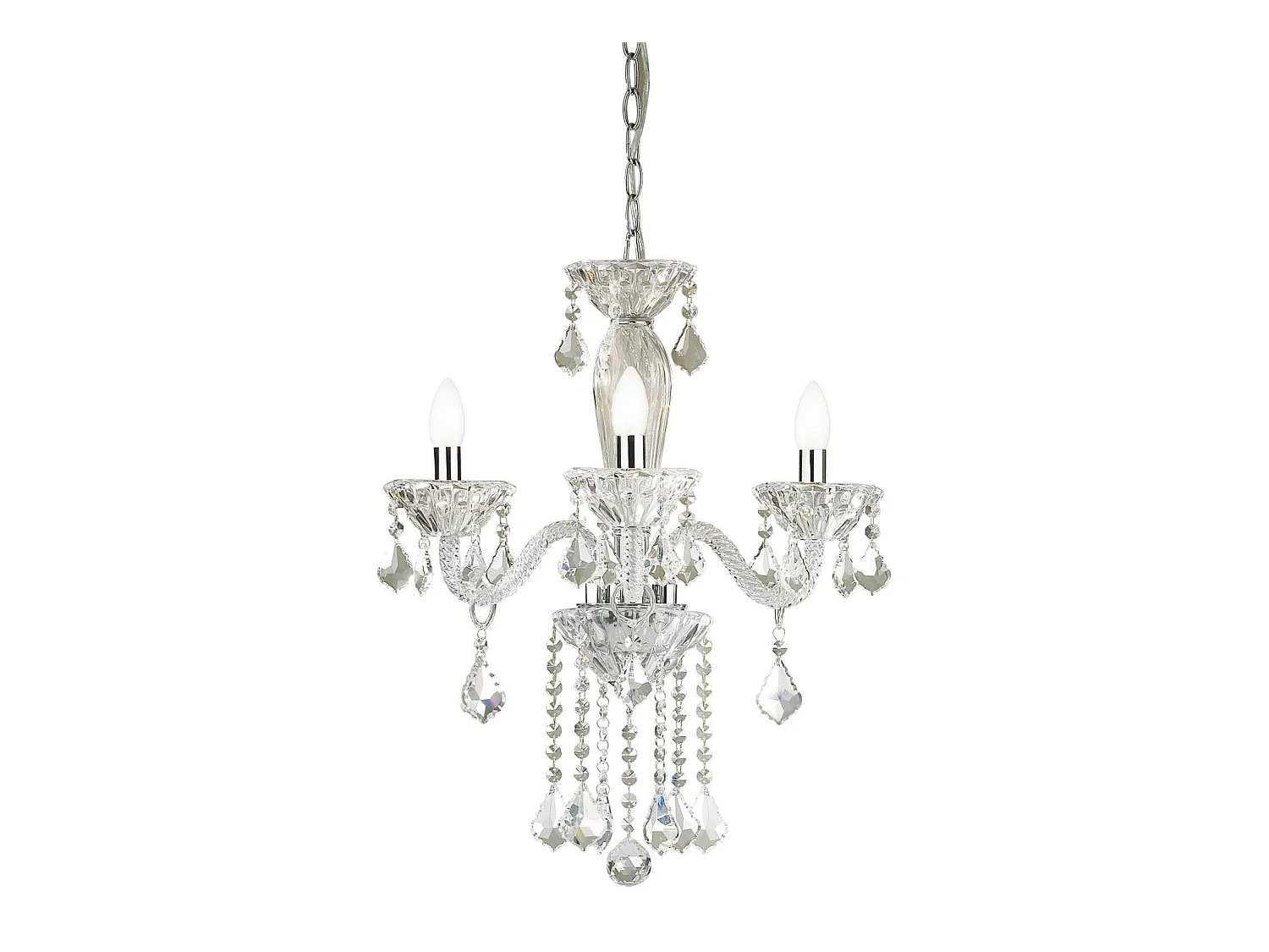 Lustre baroque à 3 bras en verre soufflé transparent