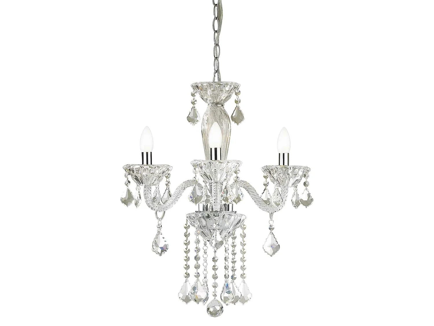 Lustre baroque à 3 bras en verre soufflé transparent