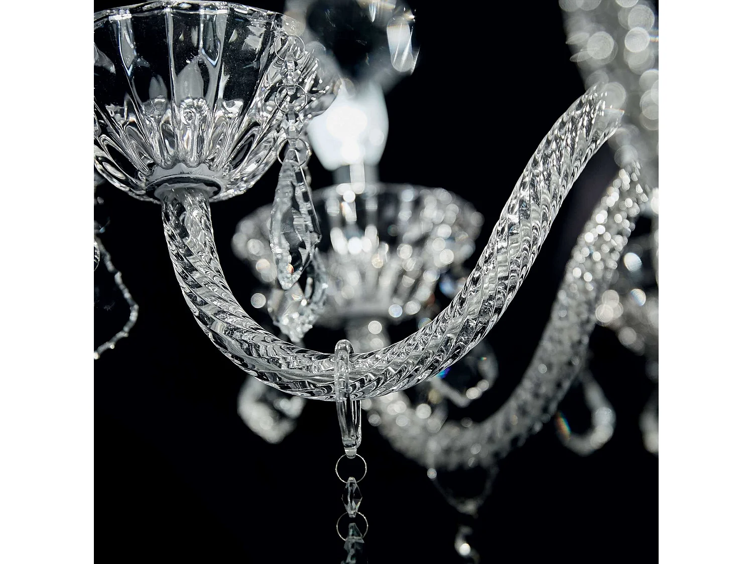 Lustre baroque à 3 bras en verre soufflé transparent