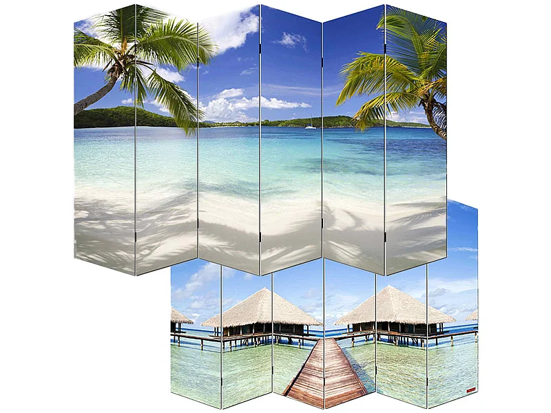 Paravento divisore doppia immagine separè decorativo 6 pannelli M68 180x240cm spiaggia