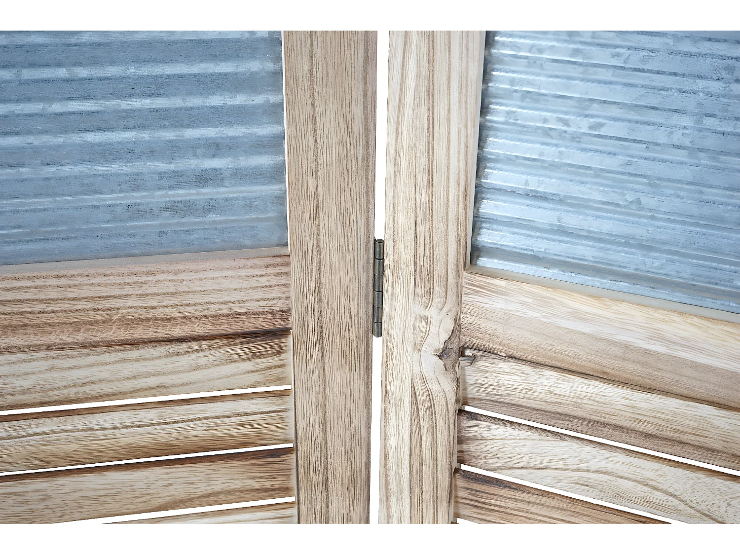 Paravento divisore legno di paulonia con metallo 4 pannelli 160x170cm effetto persiane