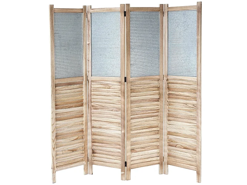 Paravento divisore legno di paulonia con metallo 4 pannelli 160x170cm effetto persiane