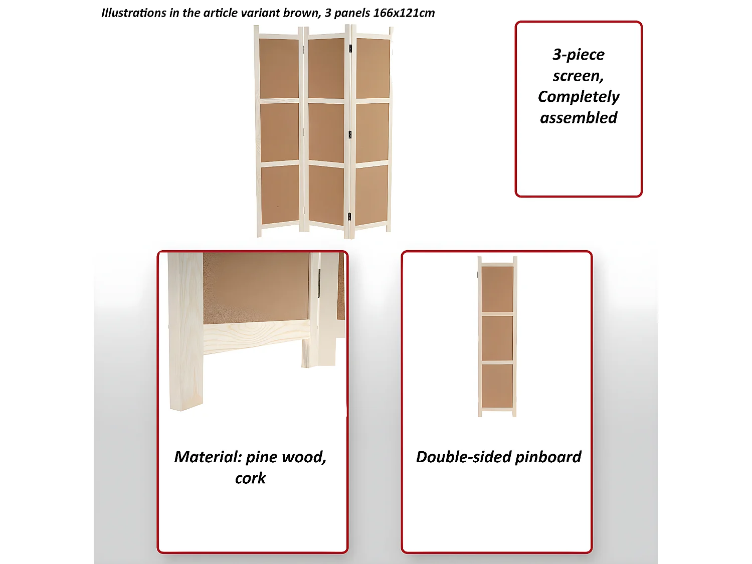 Paravent MCW-G52,  marron, 4 éléments 166x160cm