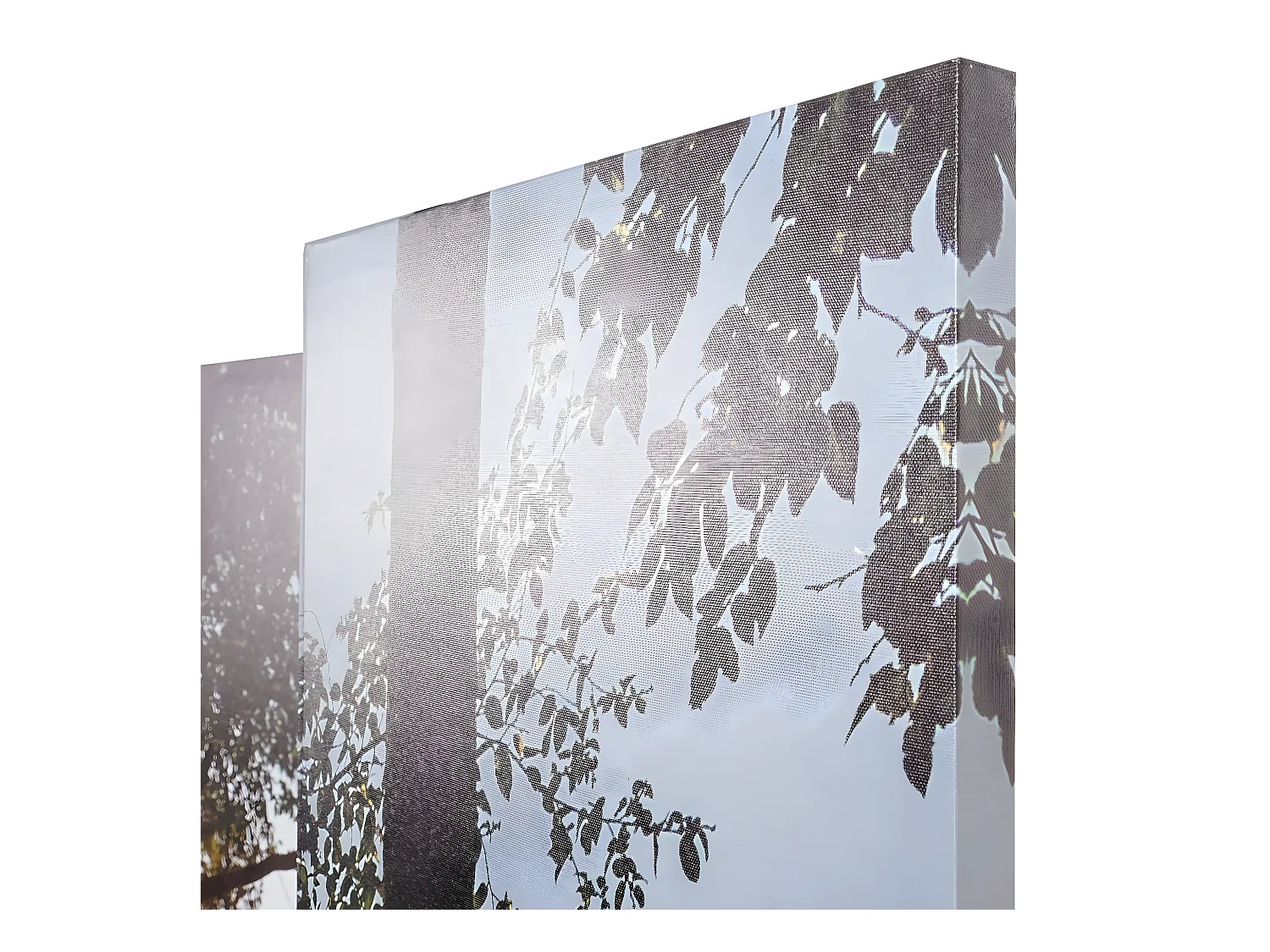 Paravento divisore doppia immagine fonoassorbente MCW-L55 MDF 3 pannelli 122x180cm lago foresta