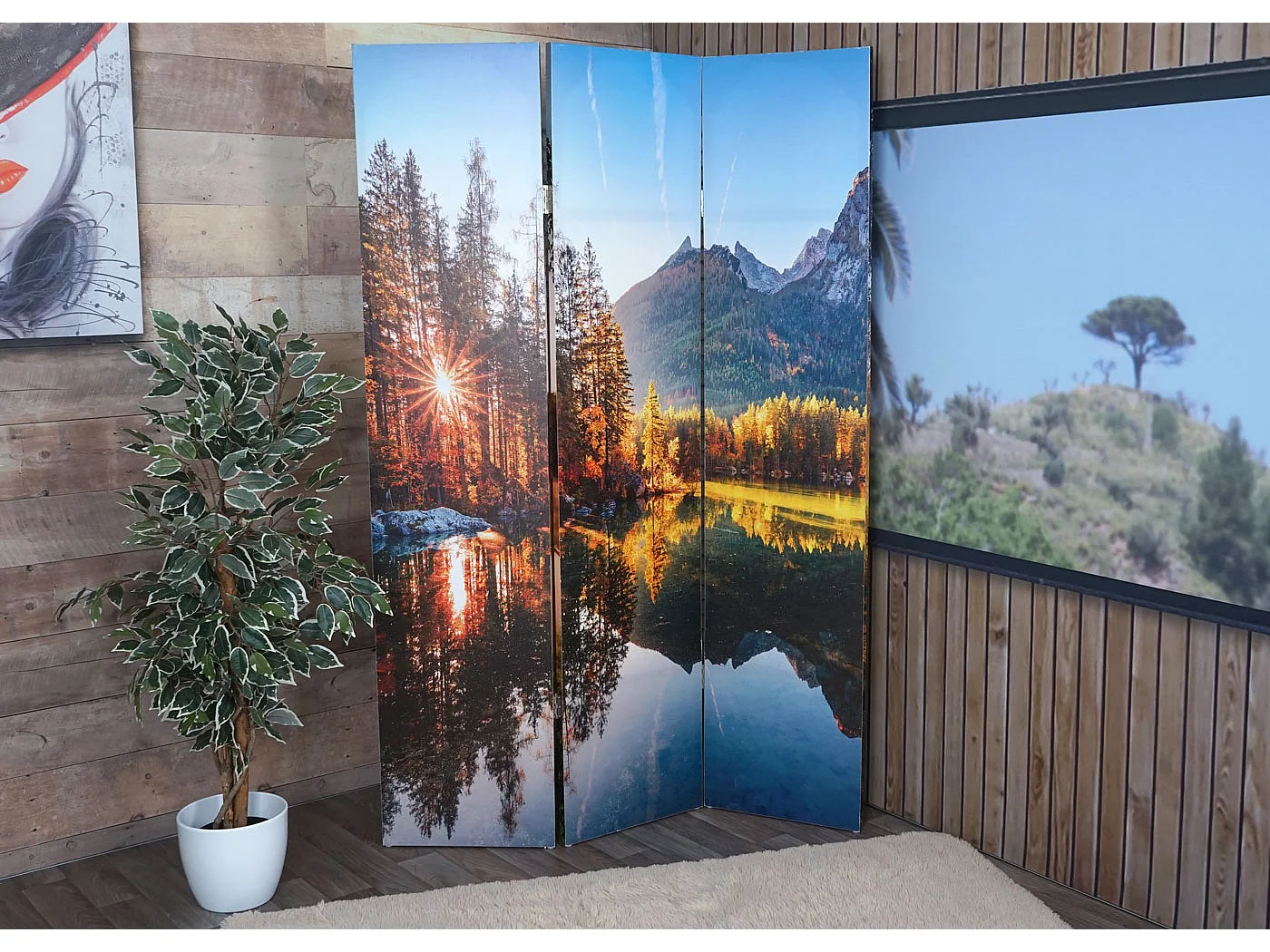 Foto-Paravent mit Schallschutz MCW-L55, 180x122cm Waldsee