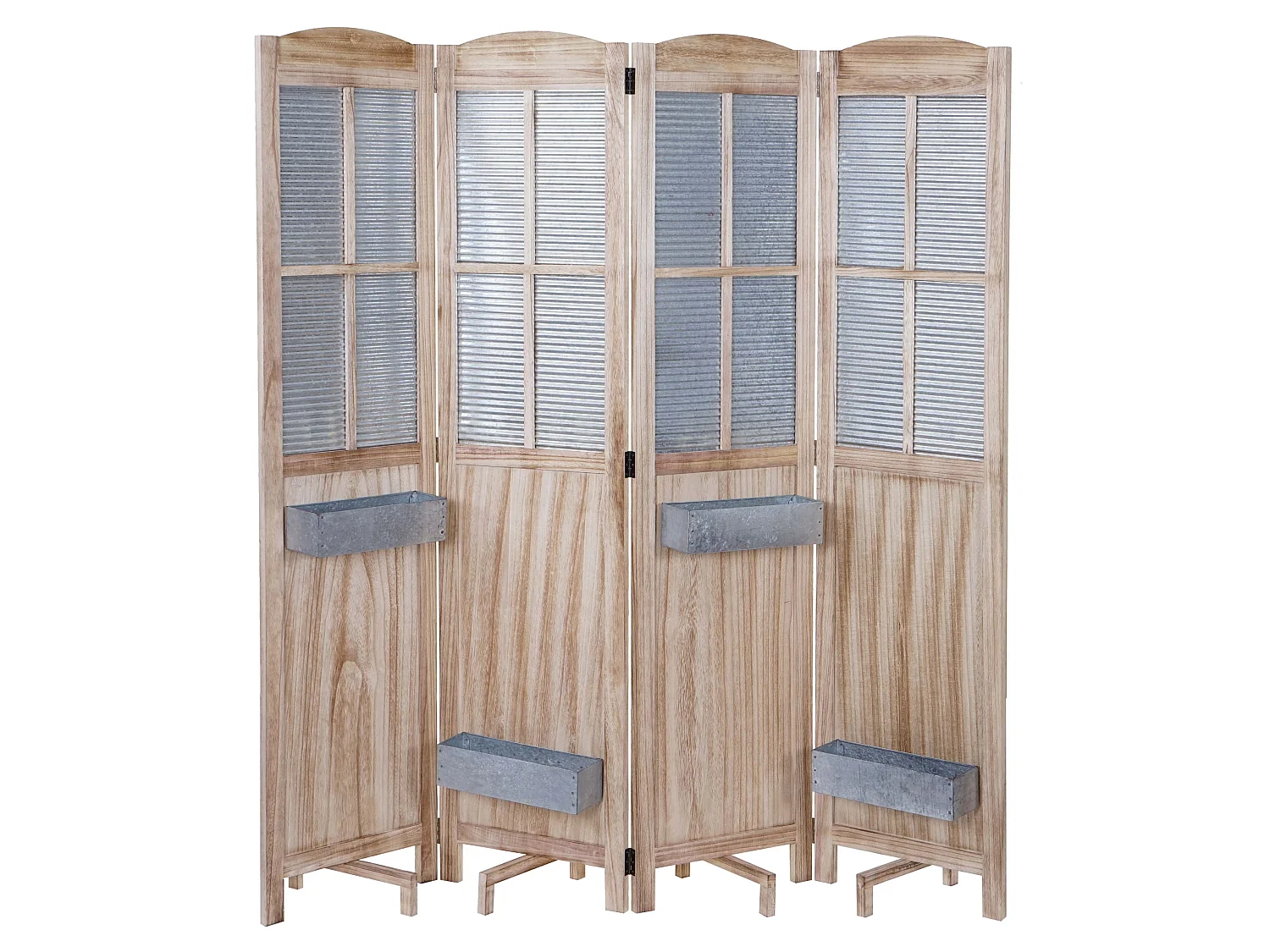 Paravent MCW-D26 Pflanzkörbe, Raumteiler Trennwand spanische Wand Sichtschutz, Holz Metall 170x161x29cm