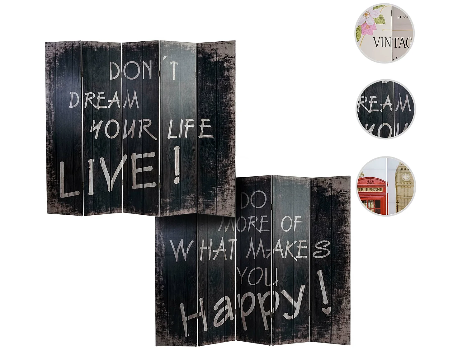 Paravent photo Retro,  motif dicton 180x200cm