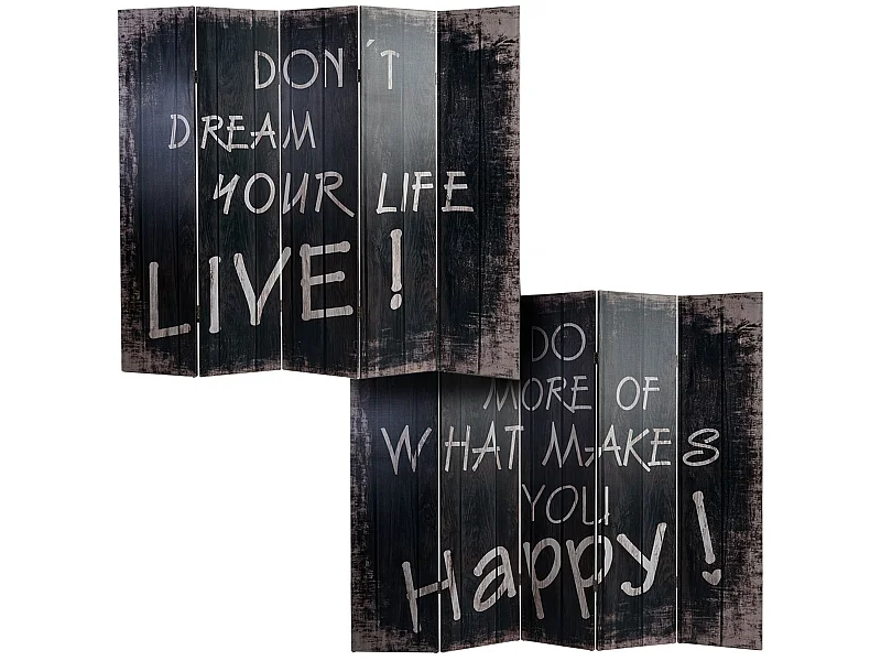 Paravento divisore doppia immagine separè decorativo 5 pannelli M68 180x200cm scritte