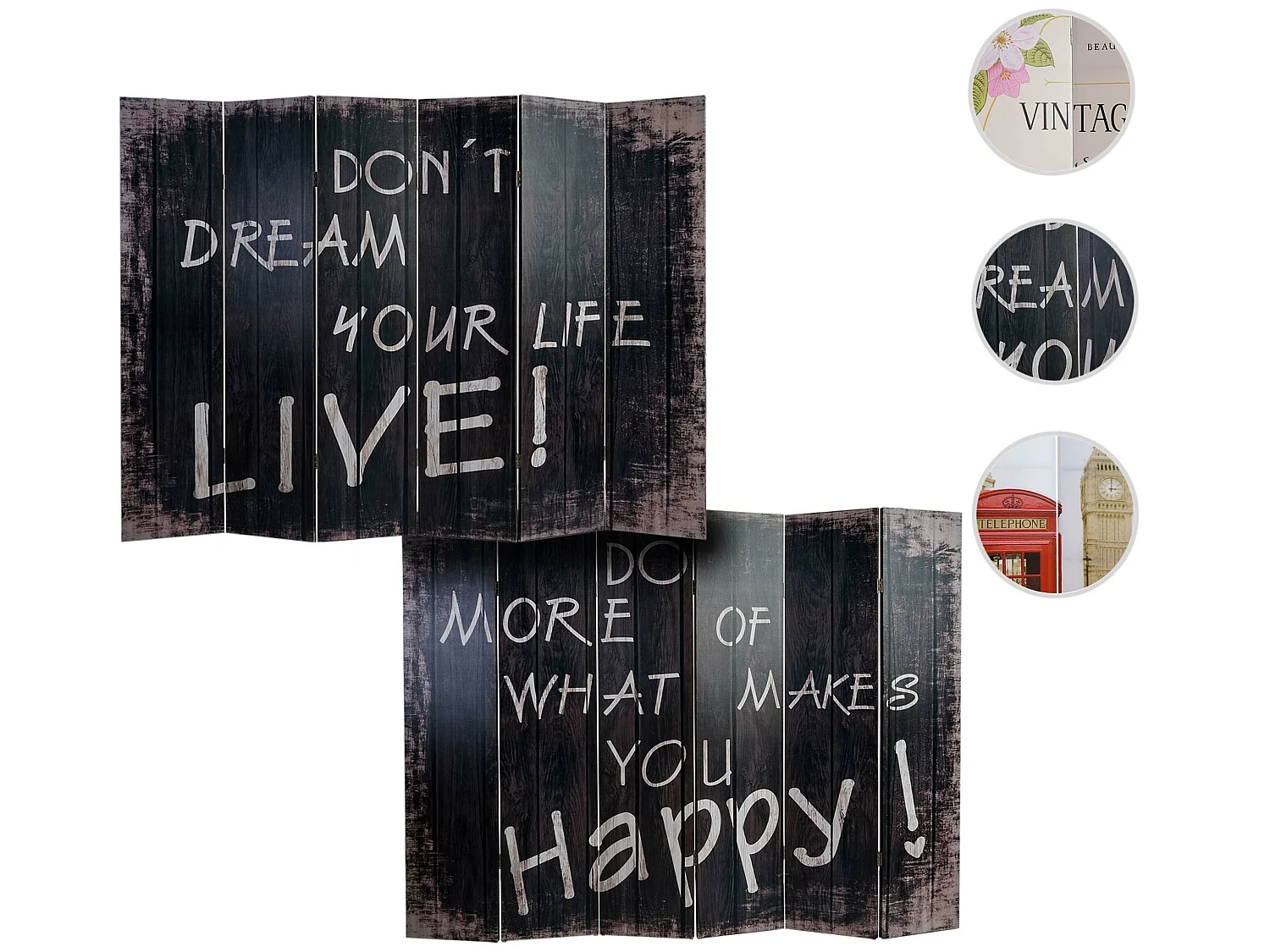 Foto-Paravent Retro, 180x240cm, Spruch