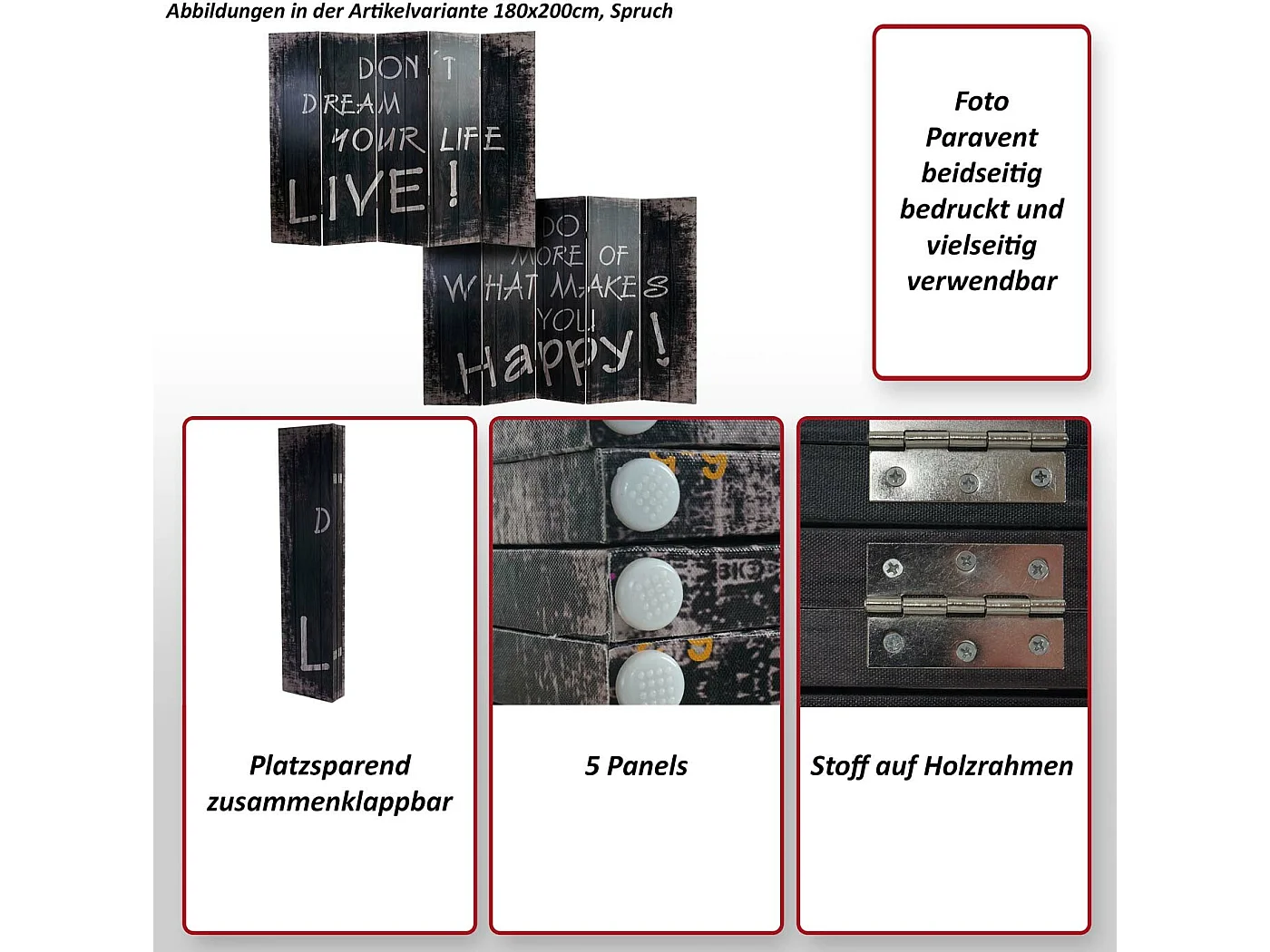 Foto-Paravent Retro, 180x240cm, Spruch