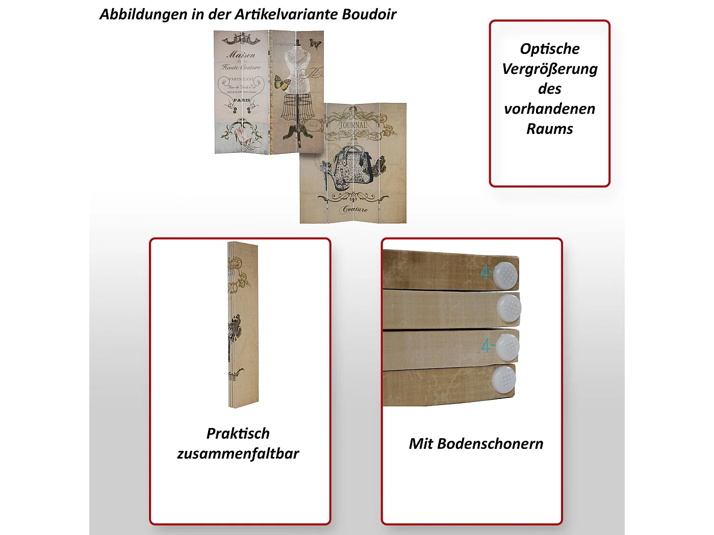 Paravento divisore doppia immagine separè decorativo 4 pannelli T234 160x180cm pier