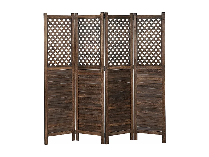 Paravento divisore separè decorativo MCW-A84 4 pannelli 161x170cm marrone