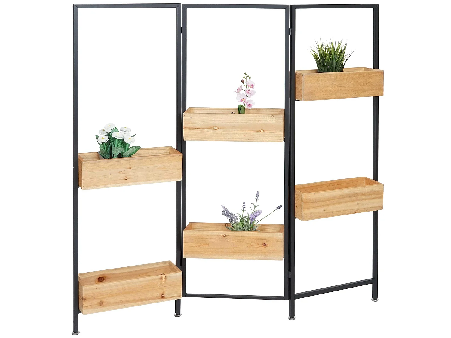 Ruimteverdeler met plantenbak MCW-L32,  frame zwart, natuurlijke kleur