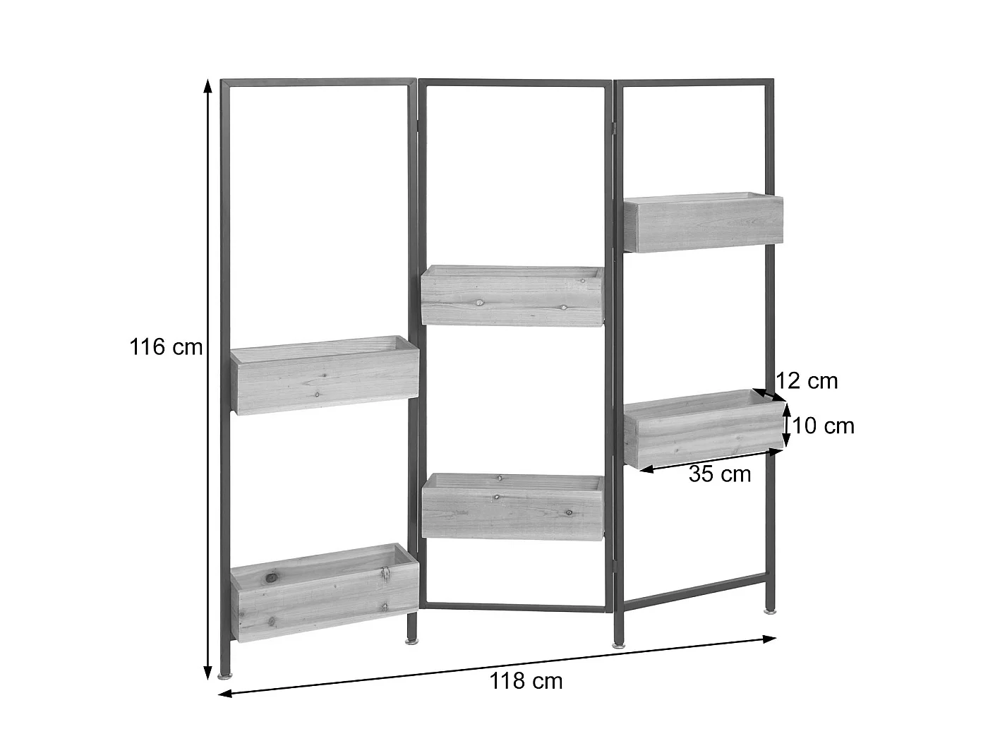 Ruimteverdeler met plantenbak MCW-L32,  frame zwart, natuurlijke kleur