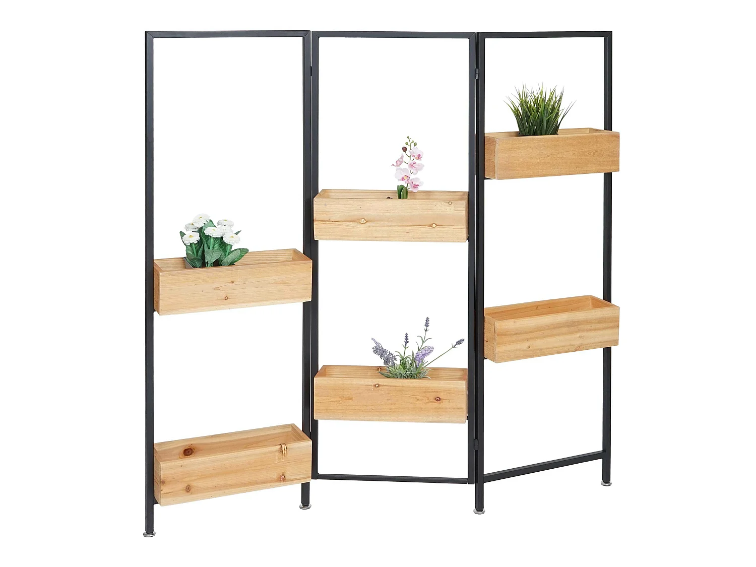 Séparation de pièce avec bac à plantes MCW-L32,  Structure noire, teinte naturelle
