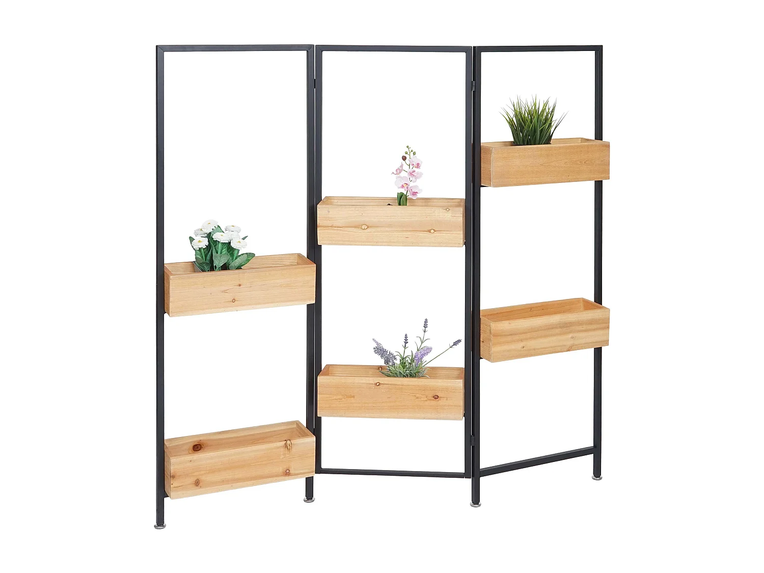 Ruimteverdeler met plantenbak MCW-L32,  frame zwart, natuurlijke kleur