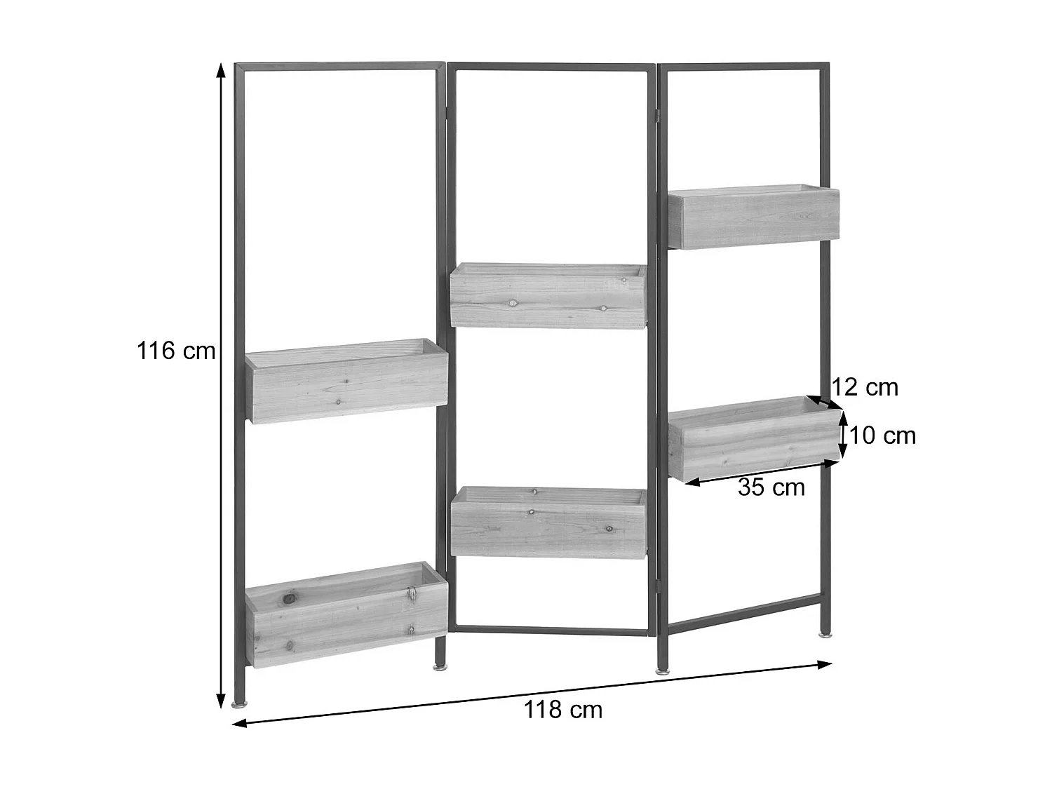 Ruimteverdeler met plantenbak MCW-L32,  frame zwart, natuurlijke kleur