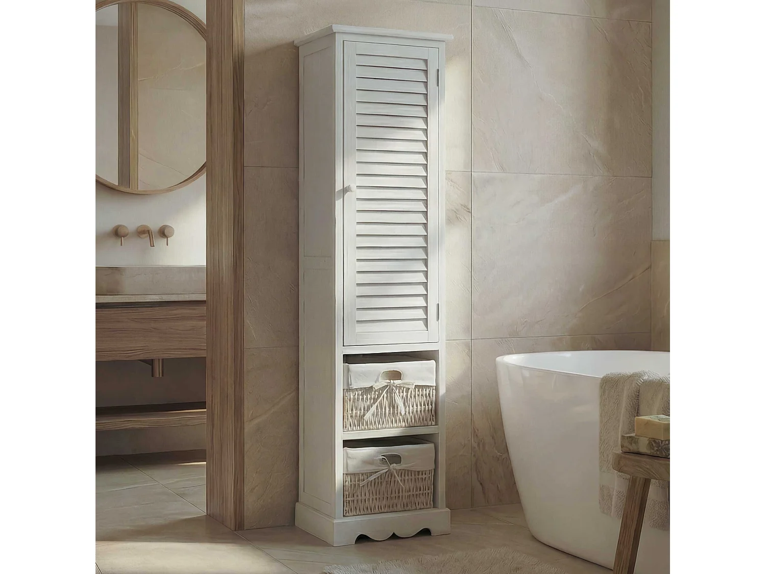 Cómoda de baño MCW-H20,  blanco desgastado