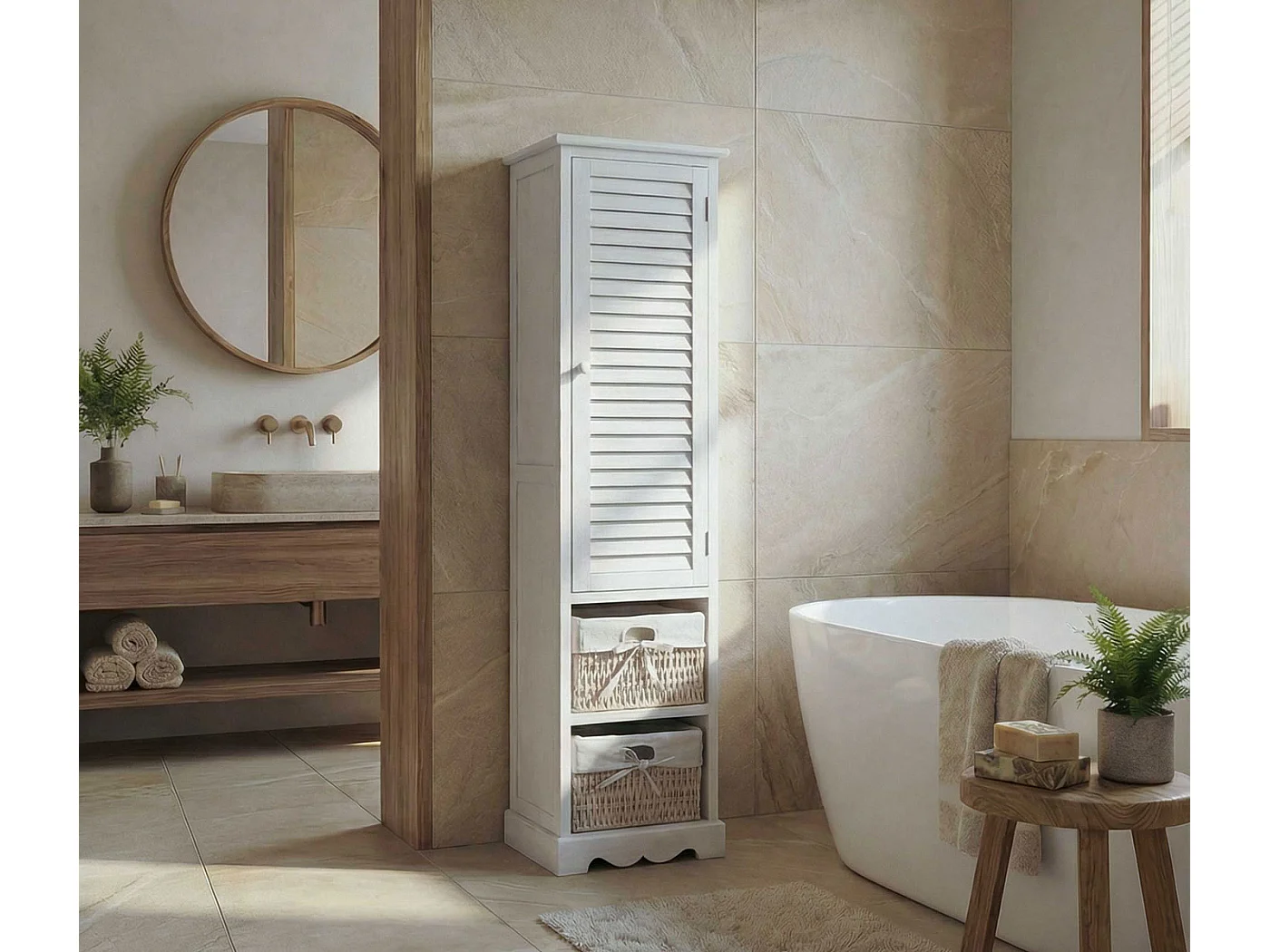 Cómoda de baño MCW-H20,  blanco desgastado