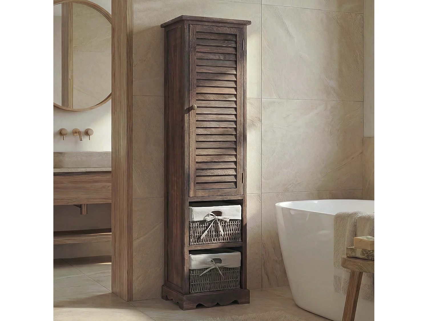 Cómoda de baño MCW-H20,  marrón desgastado