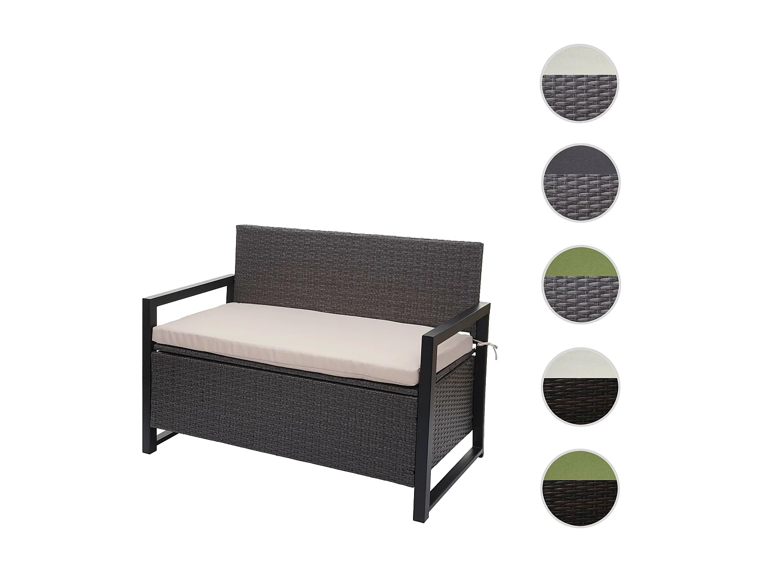 Poly-Rattan 2er Sitzbank MCW-F39, Grau, Kissen beige